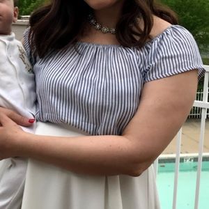 Blue and white baby doll shirt